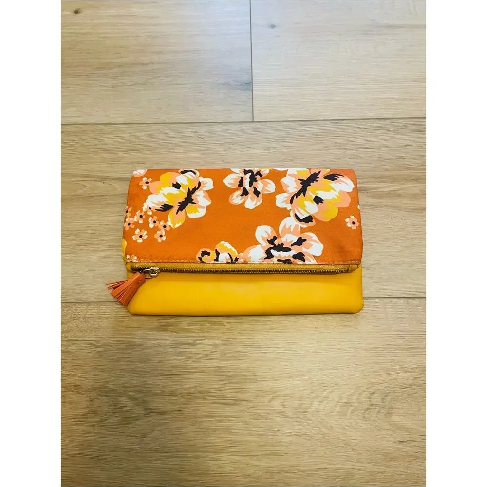Rachel Rally Floral Fold-Over Clutch Purse Wristlet in Orange and Yellow #0193